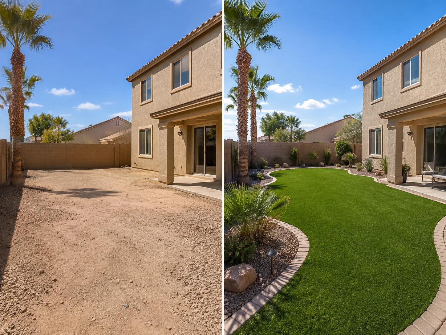 Surprise back yard before and after artificial turf installation