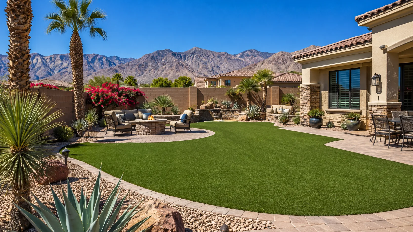 Artificial turf lawn and pool in a Surprise, Arizona back yard