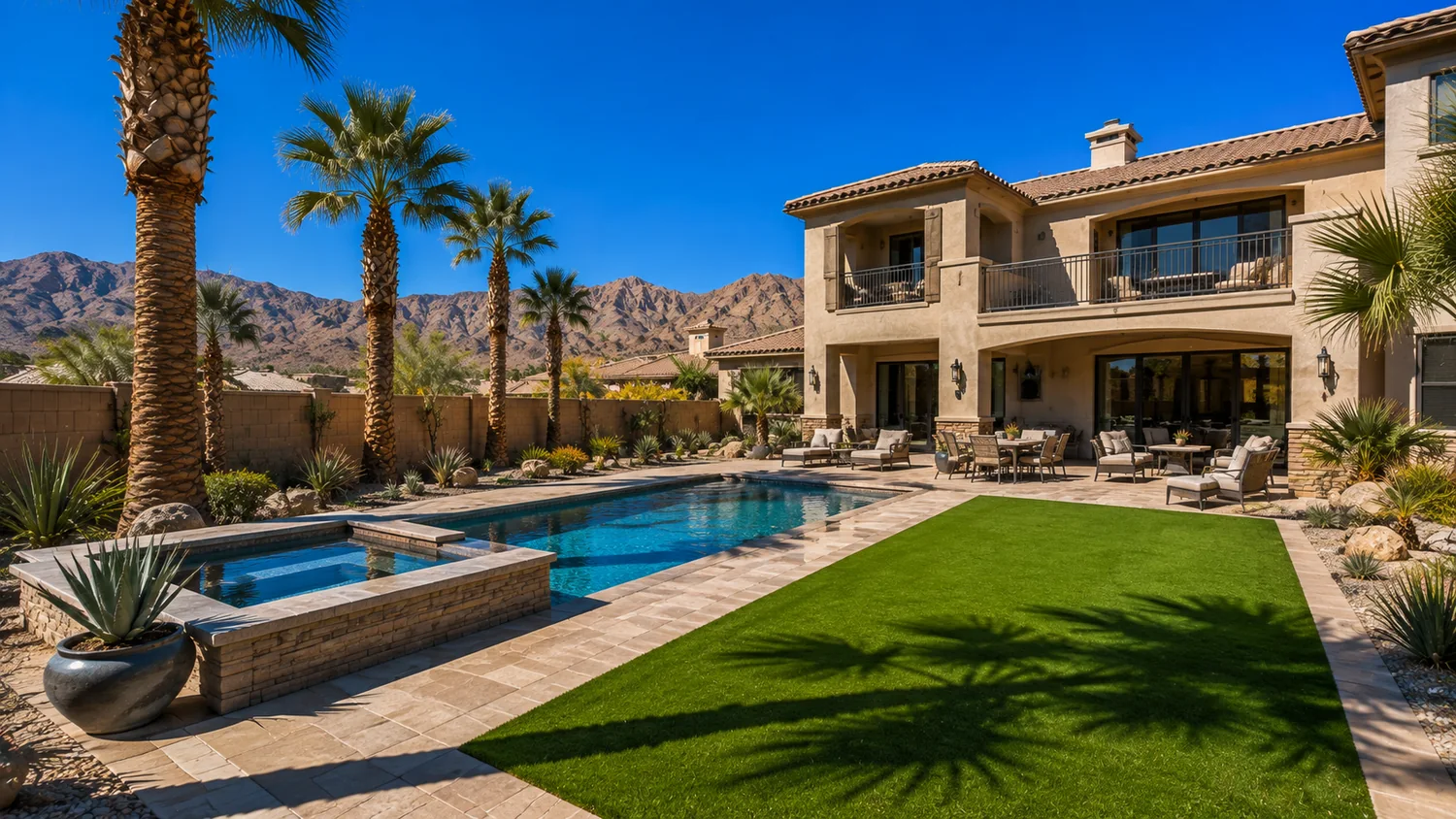 Pool surround with turf and pavers